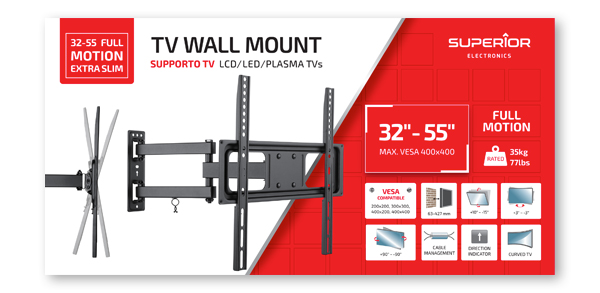 Superior Electronics SUPSTV004 Support TV Mural Fixe de 32 à 55 (Extra  Slim) VESA : 200 x 200, 300 x 300, 400 x 200, 400 x 400 - Vidéoprojecteur -  Achat & prix