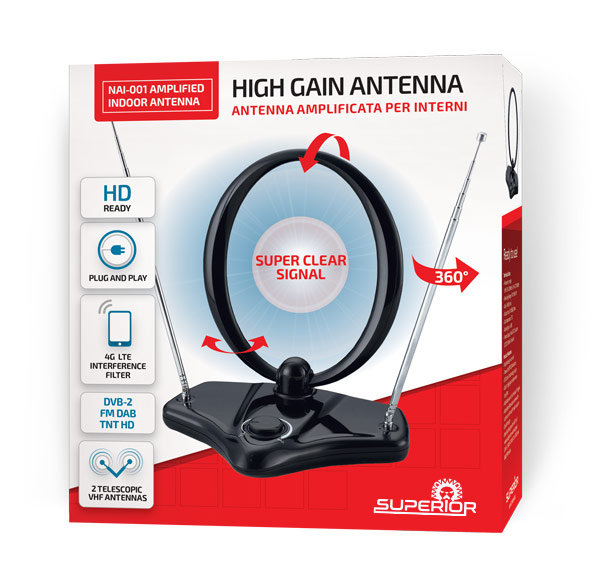 Antenne TV Intérieure 2025 - Portée 600 Km, Amplificateur Intelligent, Compatible 4K/1080p - Câble Coaxial 10 M - Chaînes Gratuites Sans Abonnement